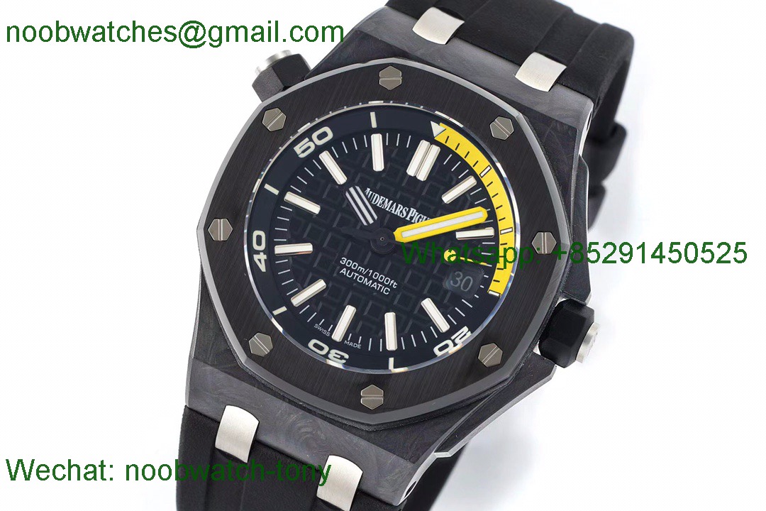 Replica Audemars Piguet Ap Royal Oak Diver Black Carbon Yellow 15706 IPF 1:1 Best A3120