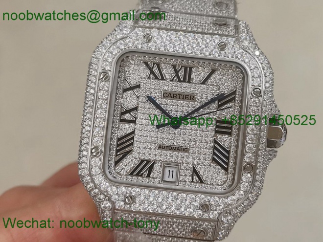 Replica Cartier Santos 40mm Diamond Ice Out TWF Best 2824