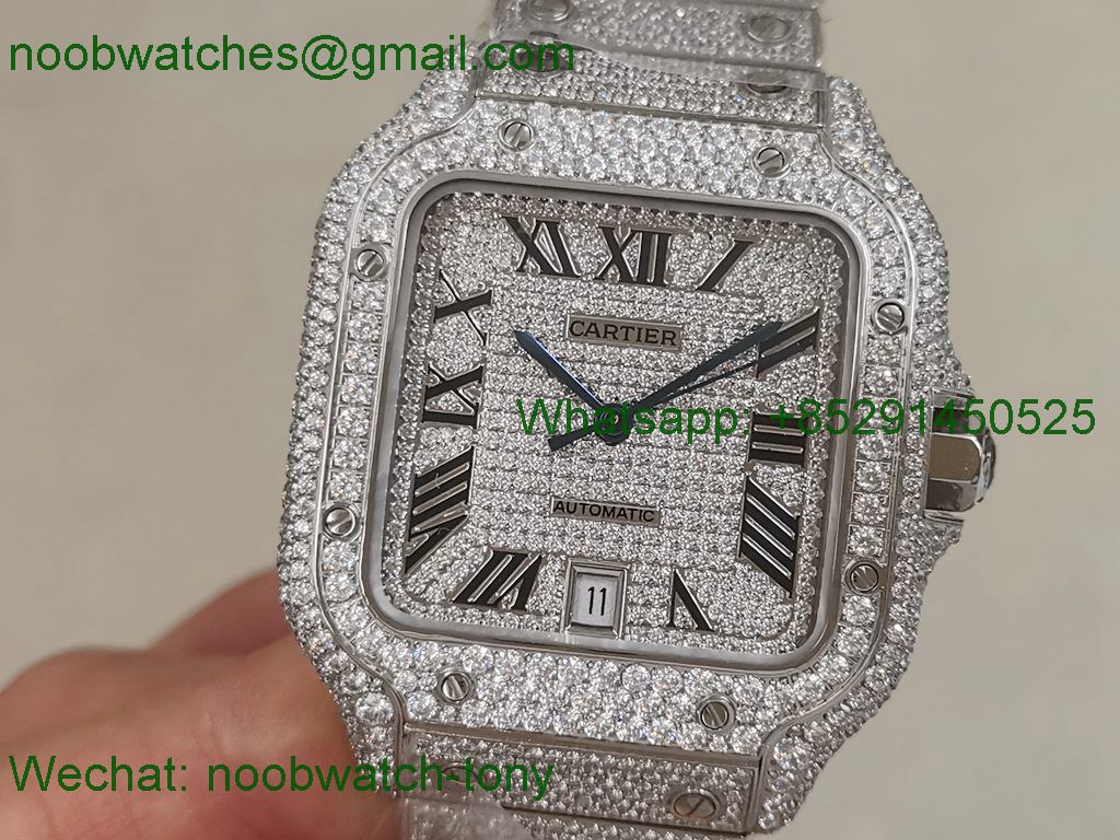 Replica Cartier Santos 40mm Diamond Ice Out TWF Best 2824