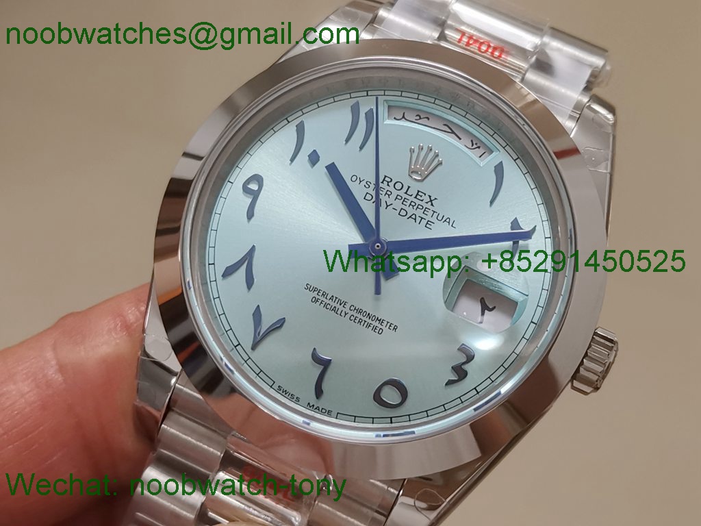 Replica Rolex DayDate 40mm SS Ice Blue Arabic Dial BP Factory 2813