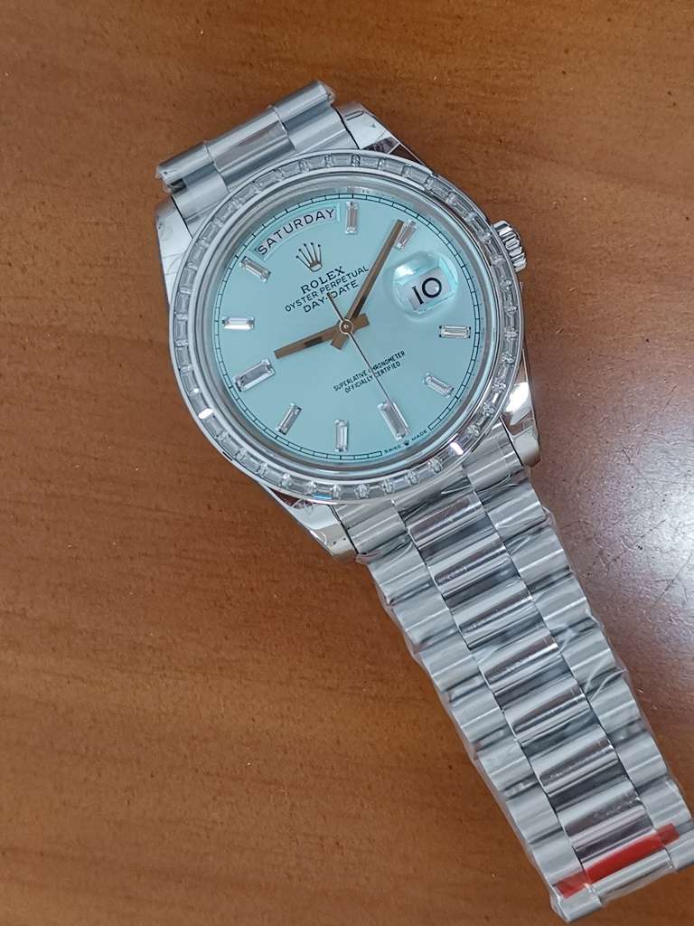 Replica Rolex DayDate 40mm SS Ice Blue Dial Diamond Bezel GMF 904L A3255 Mod 