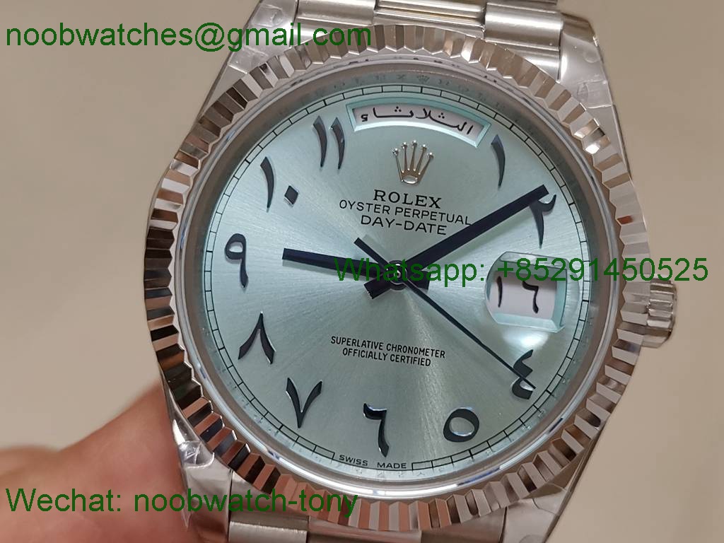 Replica Rolex DayDate 40mm SS Ice Blue Arabic Dial BPF 2836
