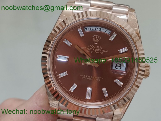 Replica Rolex DayDate 40mm Rose Gold Brown Diamond Dial BP Factory 2813