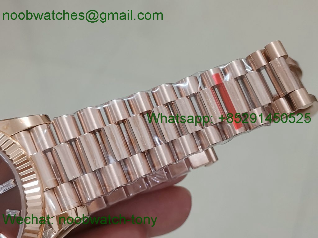 Replica Rolex DayDate 40mm Rose Gold Brown Diamond Dial GMF 904L A3255 Mod