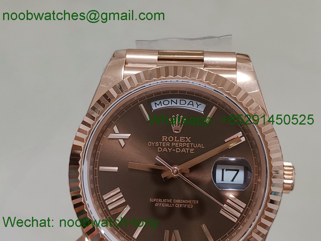 Replica Rolex DayDate 40mm Rose Gold Brown Roman Dial BP Factory 2836