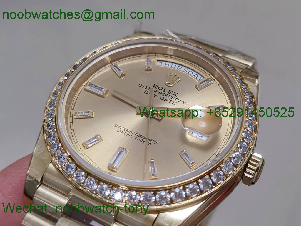 Replica Rolex DayDate 40mm Yellow Gold Diamond Bezel BP Factory 2836