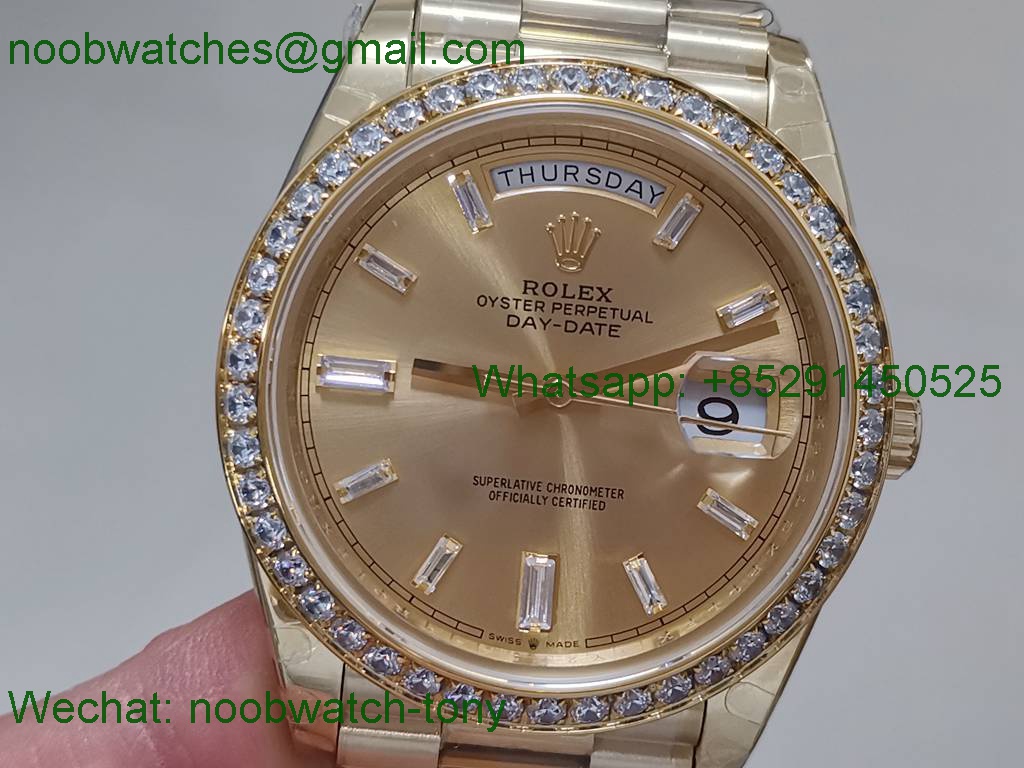 Replica Rolex DayDate 40mm Yellow Gold Diamond Bezel BP Factory 2836