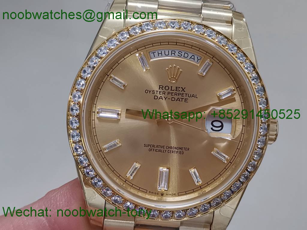 Replica Rolex DayDate 40mm Yellow Gold Diamond Bezel BP Factory 2836