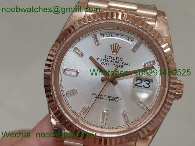 Replica Rolex DayDate 40mm Rose Gold Silver Dial GMF 904L A3255 Mod