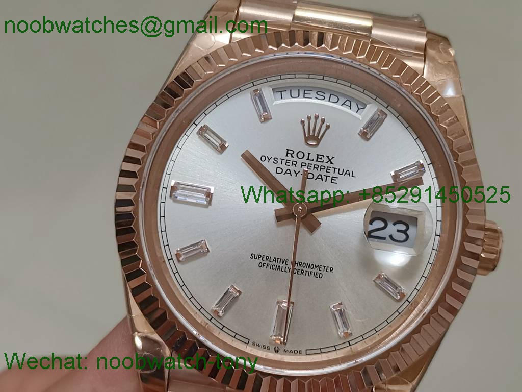 Replica Rolex DayDate 40mm Rose Gold Silver Dial GMF 904L A3255 Mod