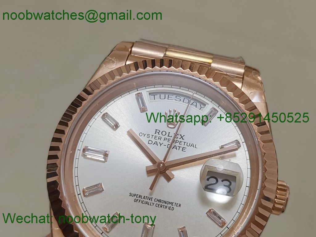 Replica Rolex DayDate 40mm Rose Gold Silver Dial GMF 904L A3255 Mod