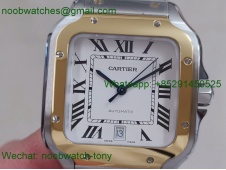 Replica Cartier Santos 40mm 2tone Yellow Gold GF 1:1 Best White Dial SmartLinks V2 MIYOTA 9015 (Free Leather)