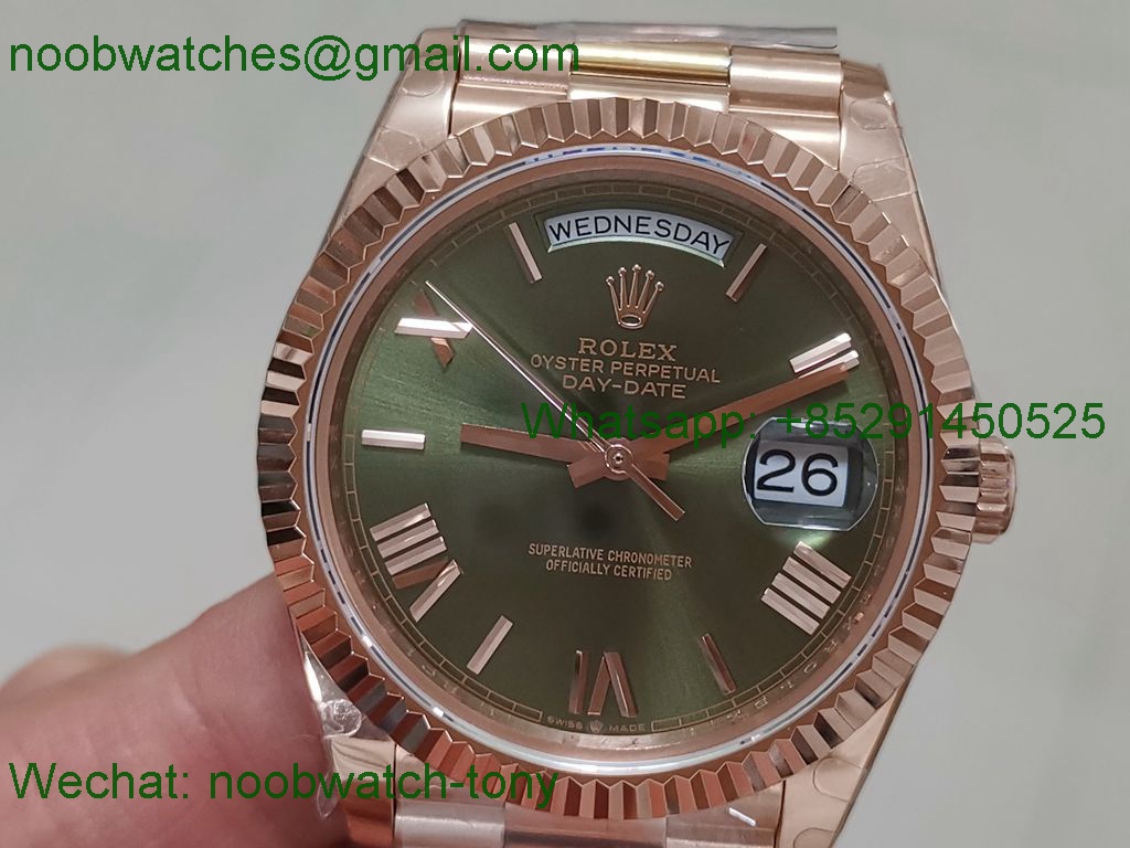 Replica ROLEX DayDate 228235 40mm Rose Gold Green Dial GMF 2836 Tungsten Heavy Version