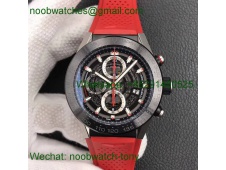 Replica TAG Heuer Carrera Calibre 01 Chrono SS/PVD XF 1:1 Best Edition Skeleton Dial Red Hand Red Rubber Strap A1887