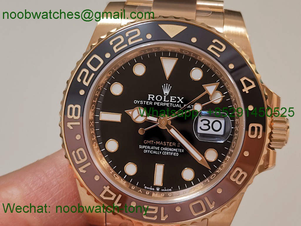 Replica Rolex GMT II 126715 CHNR Root Beer Rose GOLD Oyster CLEAN DD3285 SuperClone