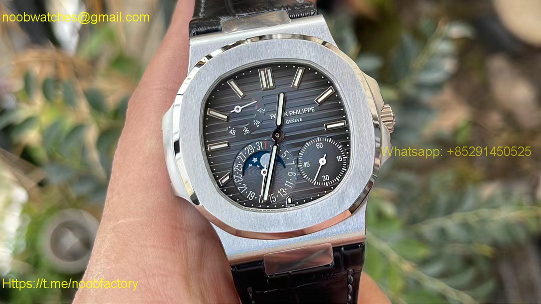Replica Patek Philippe Nautilus MoonPhase 5712 Blue Dial Leather PPF V2 A240 Superclone