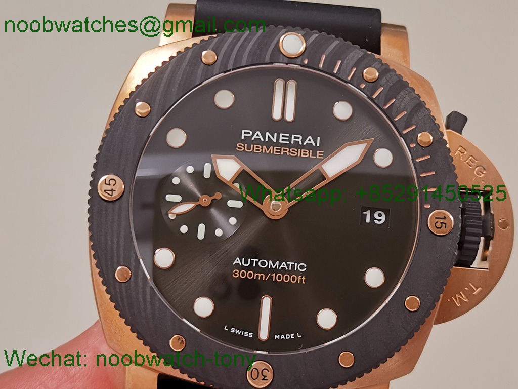 Replica Panerai PAM1070 W Rose Gold SBF 1:1 Best Black Dial on Rubber Strap P900