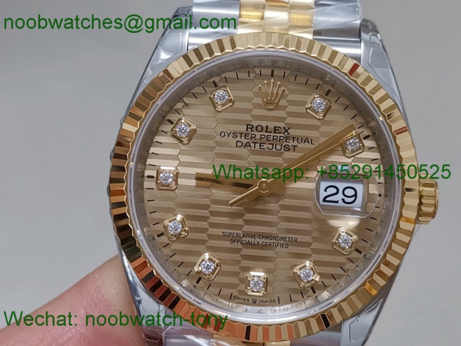 Replica ROLEX Datejust 126233 36mm Two Tone Gold Steel Textured Gold Diamond VSF SuperClone VS3235