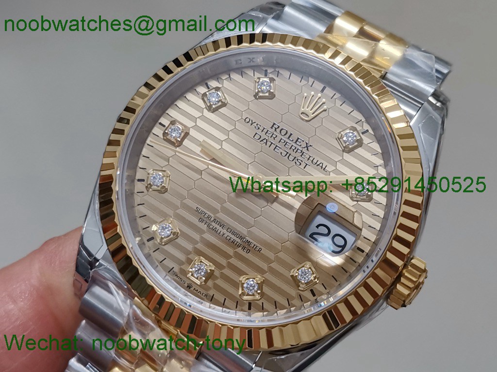 Replica ROLEX Datejust 126233 36mm Two Tone Gold Steel Textured Gold Diamond VSF SuperClone VS3235