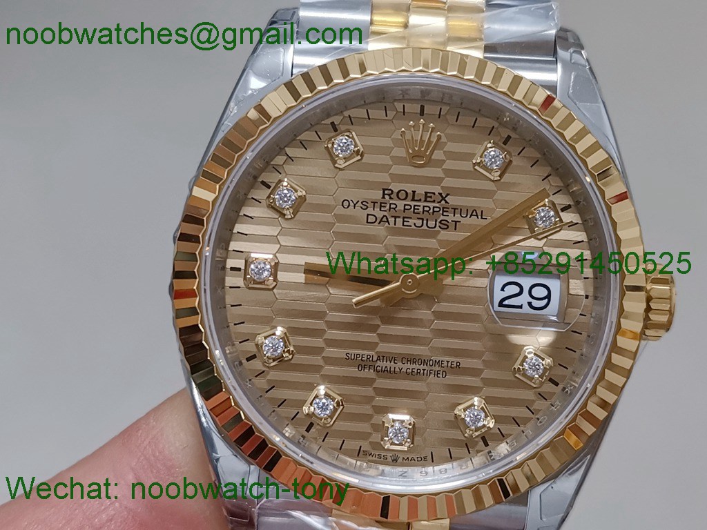 Replica ROLEX Datejust 126233 36mm Two Tone Gold Steel Textured Gold Diamond VSF SuperClone VS3235