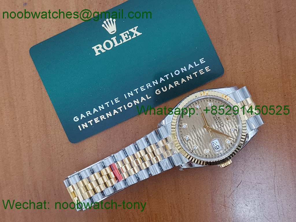 Replica ROLEX Datejust 126233 36mm Two Tone Gold Steel Textured Gold Diamond VSF SuperClone VS3235