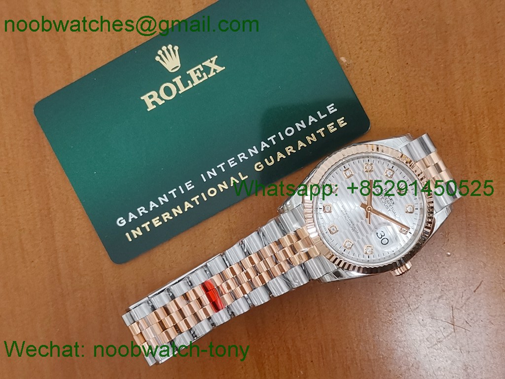 Replica ROLEX Datejust 126231 36mm Two Tone Rose GOLD Textured Silver Diamond VSF VS3235