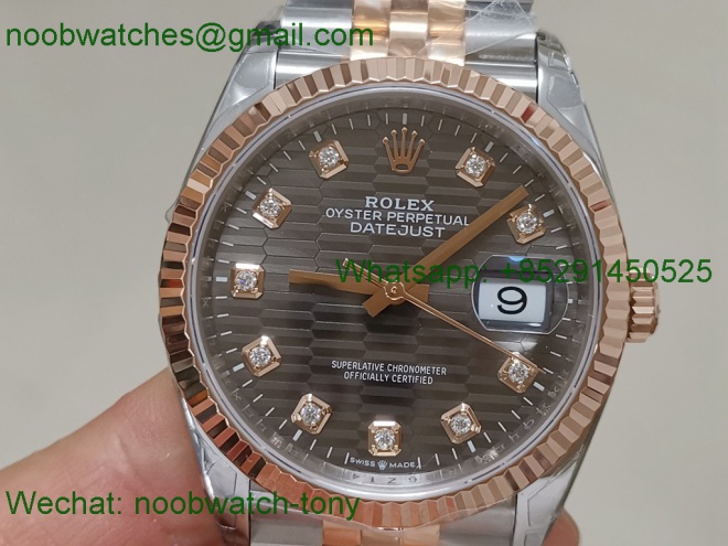 Replica ROLEX Datejust 126231 36mm Two Tone Rose GOLD Grey Diamond VSF VS3235