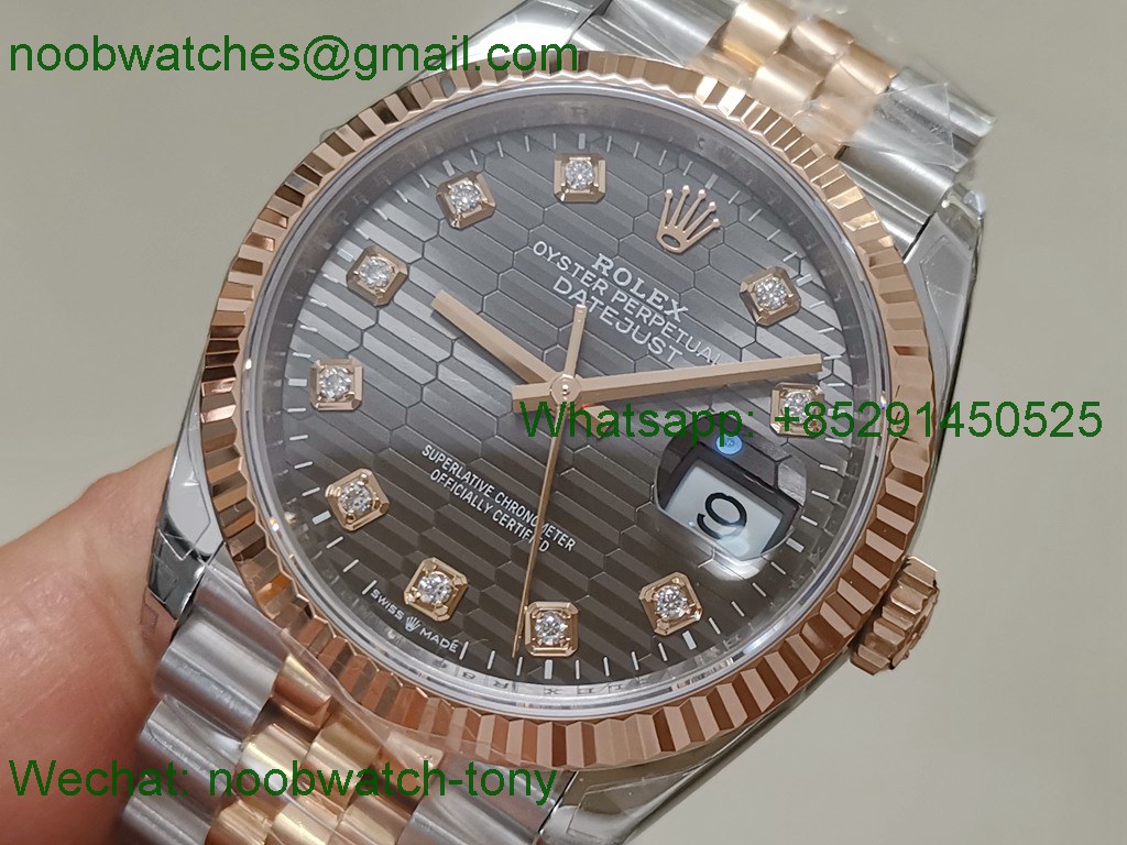 Replica ROLEX Datejust 126231 36mm Two Tone Rose GOLD Grey Diamond VSF VS3235