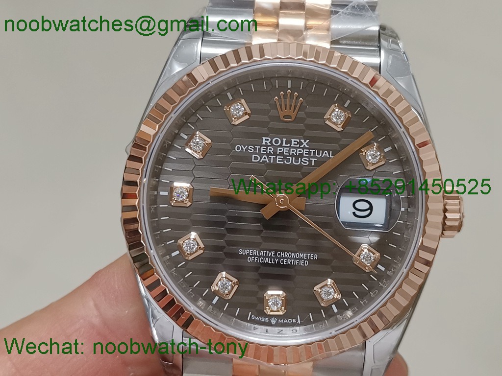 Replica ROLEX Datejust 126231 36mm Two Tone Rose GOLD Grey Diamond VSF VS3235