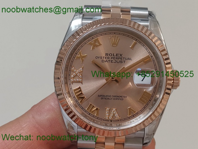 Replica ROLEX Datejust 126231 36mm Two Tone Rose GOLD Roman VSF VS3235