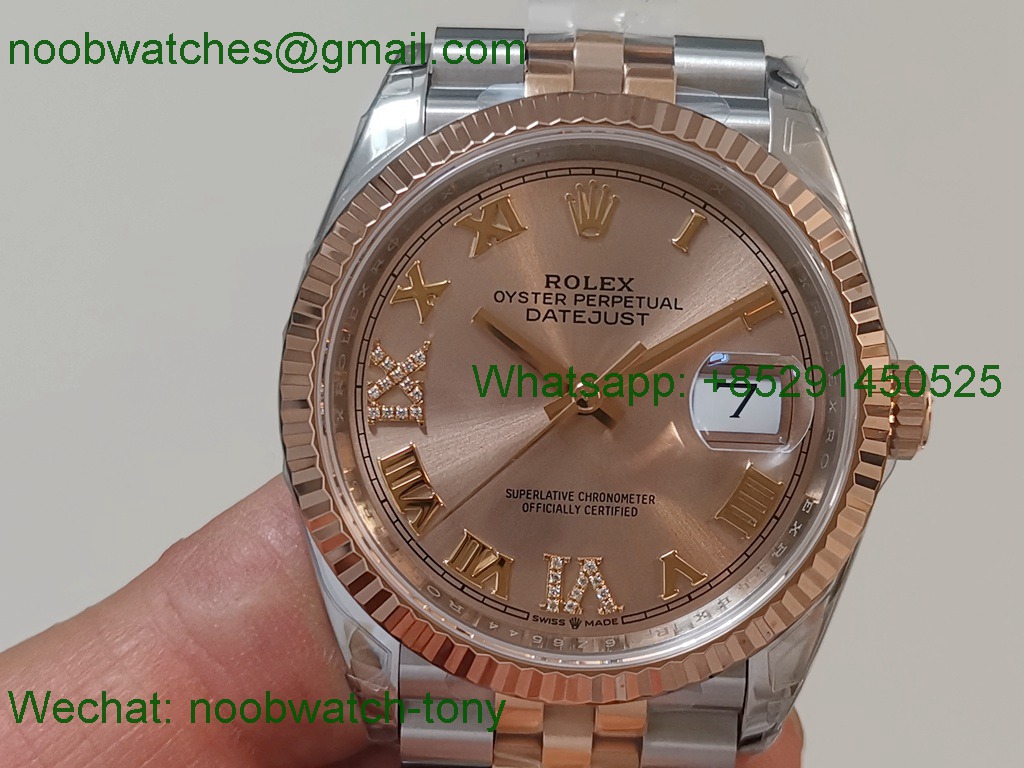 Replica ROLEX Datejust 126231 36mm Two Tone Rose GOLD Roman VSF VS3235