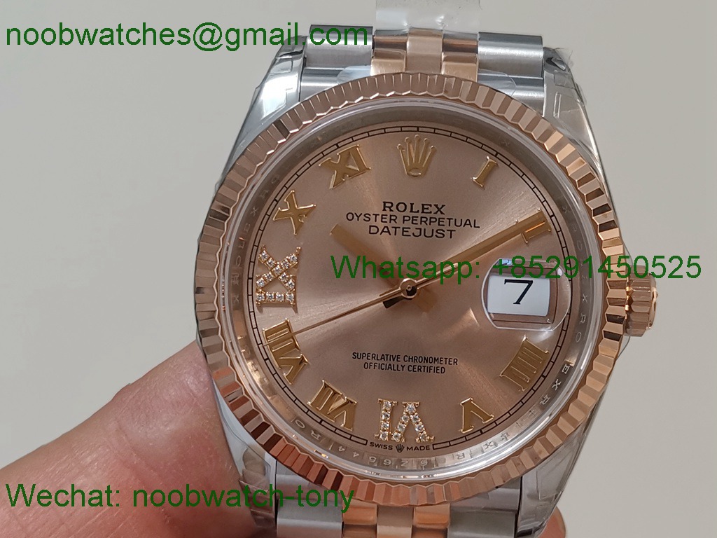 Replica ROLEX Datejust 126231 36mm Two Tone Rose GOLD Roman VSF VS3235