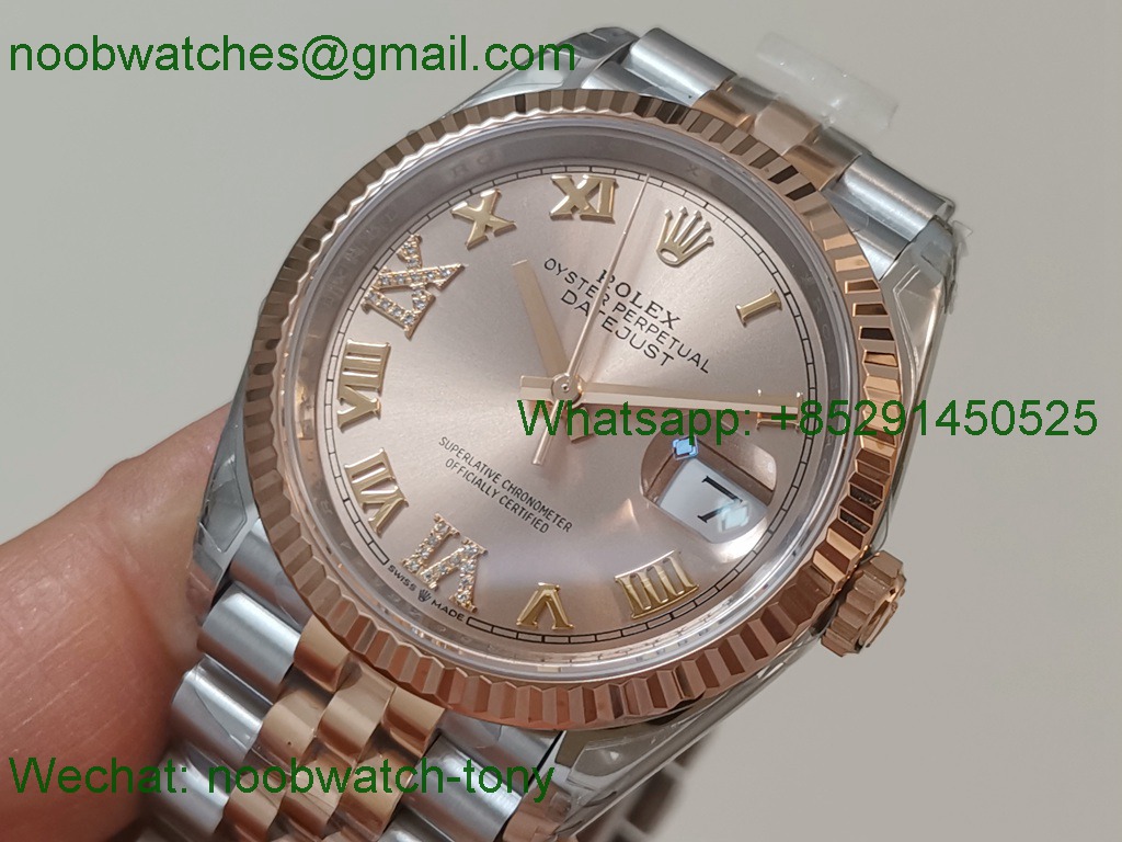 Replica ROLEX Datejust 126231 36mm Two Tone Rose GOLD Roman VSF VS3235