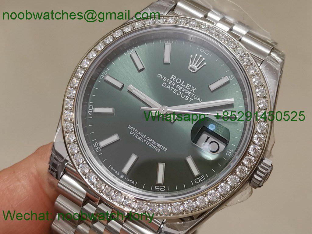 Replica Rolex Datejust 126334 41mm Mint Green Dial Moissanite Bezel VSF SuperClone VS3235