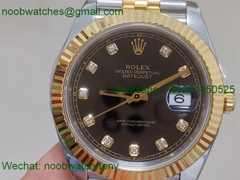 Replica Rolex Datejust 126333 41mm Two Tone Gold Steel Black Diamond Dial King VR3235