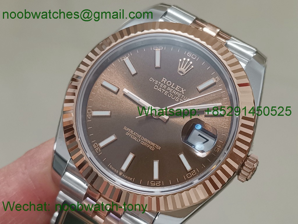 Replica Rolex Datejust 126331 41mm Julibee Two Tone Rose Gold Brown King VR3235