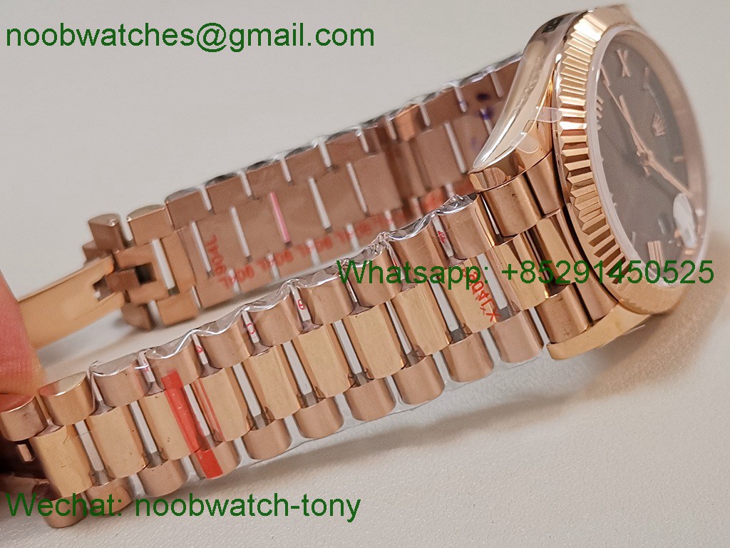 Replica ROLEX DayDate 228235 40mm Rose Gold Brown Roman Dial GMF 2836 Tungsten Gain Weight