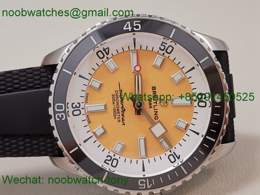 Replica Breitling Superocean 42mm Yellow White Dial BLSF A2824 SuperClone