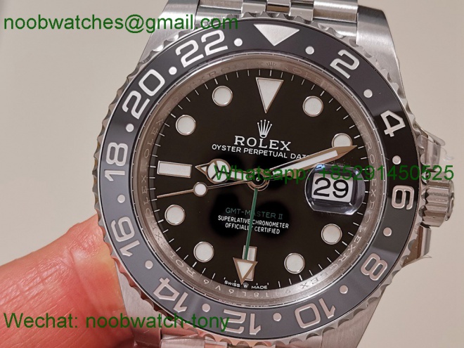 Replica Rolex GMT II 126710 GRNR Bruce Wayne Black Gray Clean SuperClone on Jubilee DD3285