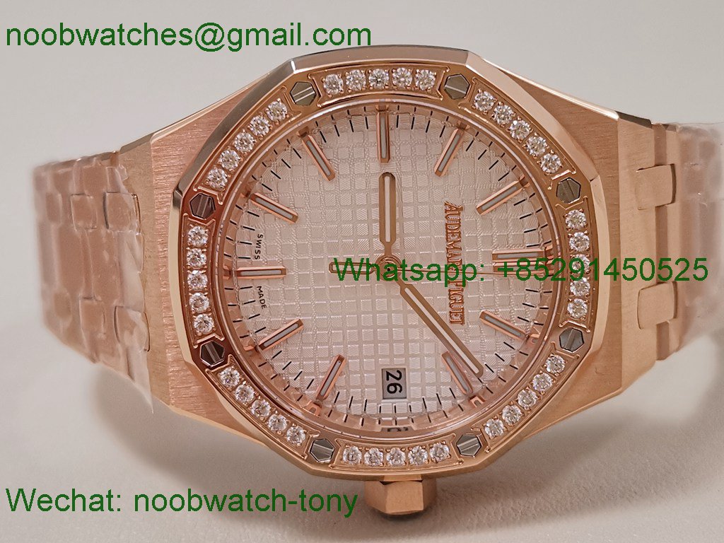 Replica Audemars Piguet AP Royal Oak 34mm Diamond Rose Gold Ladies White 8F A5800