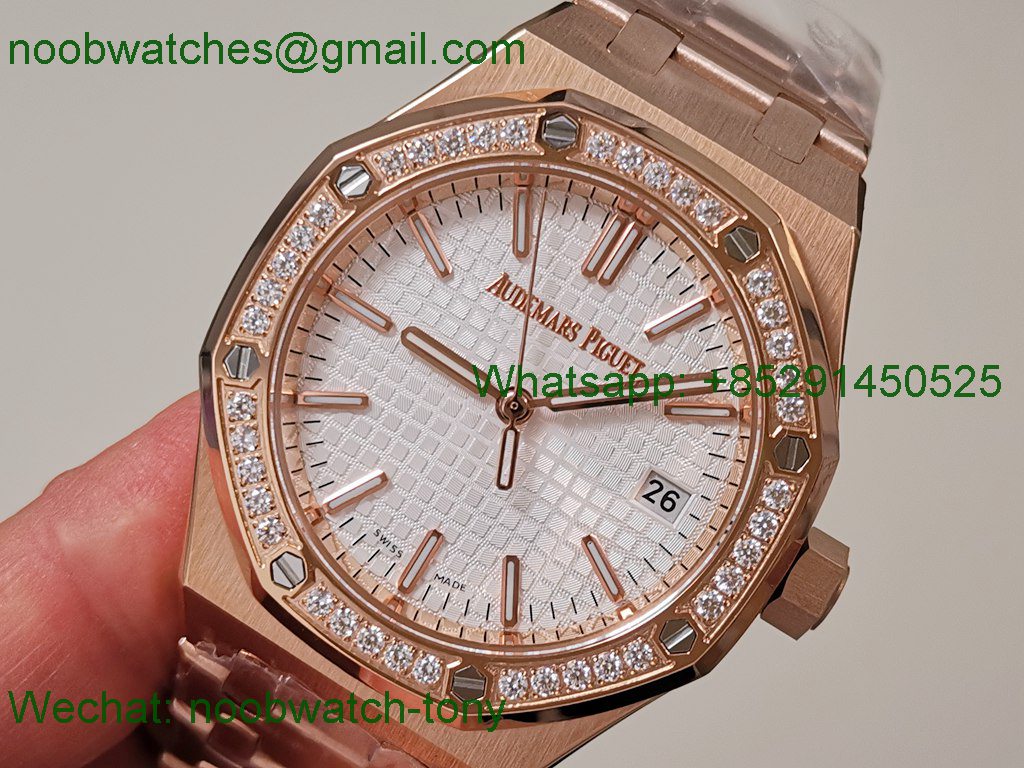 Replica Audemars Piguet AP Royal Oak 34mm Diamond Rose Gold Ladies White 8F A5800