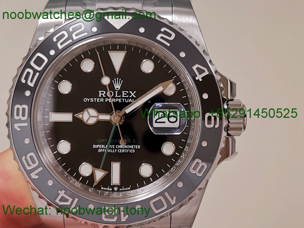 Replica Rolex GMT II 126710 GRNR Bruce Wayne Black Gray Clean SuperClone on Oyster DD3285