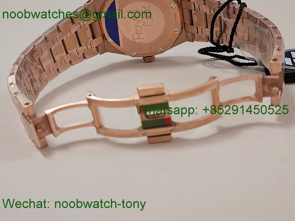 Replica Audemars Piguet AP Lady Royal Oak 33mm Rose Gold ZF 1:1 Best Blue Dial Diamonds ETA Quartz