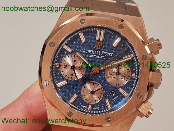 Replica Audemars Piguet AP Royal Oak Chrono 26331 Rose Gold IPF 1:1 Best Blue Dial A7750