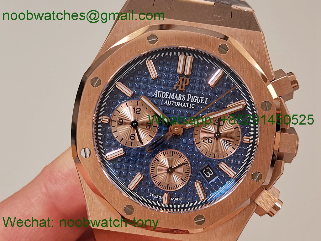 Replica Audemars Piguet AP Royal Oak Chrono 26331 Rose Gold IPF 1:1 Best Blue Dial A7750