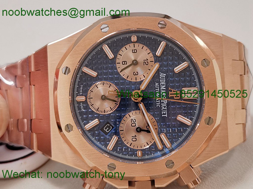 Replica Audemars Piguet AP Royal Oak Chrono 26331 Rose Gold IPF 1:1 Best Blue Dial A7750
