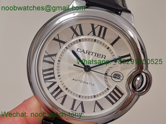 Cartier Ballon Bleu 42mm AF 1:1 Best White Dial on Black Leather A2824 V5