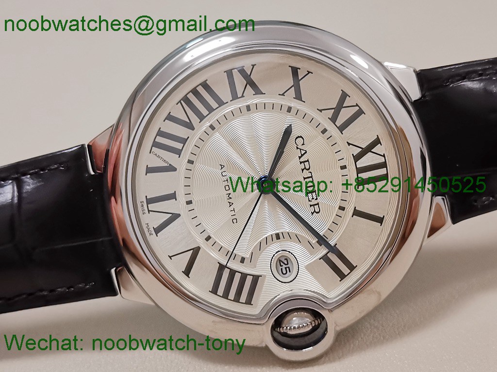 Cartier Ballon Bleu 42mm AF 1:1 Best White Dial on Black Leather A2824 V5