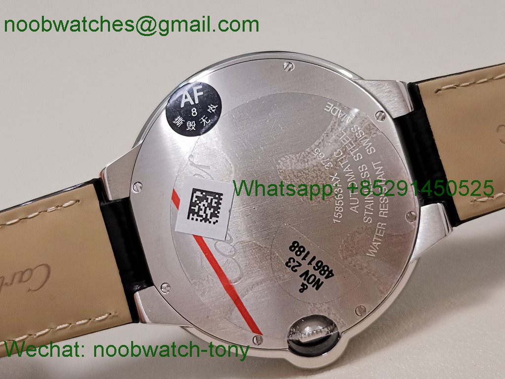 Cartier Ballon Bleu 42mm AF 1:1 Best White Dial on Black Leather A2824 V5
