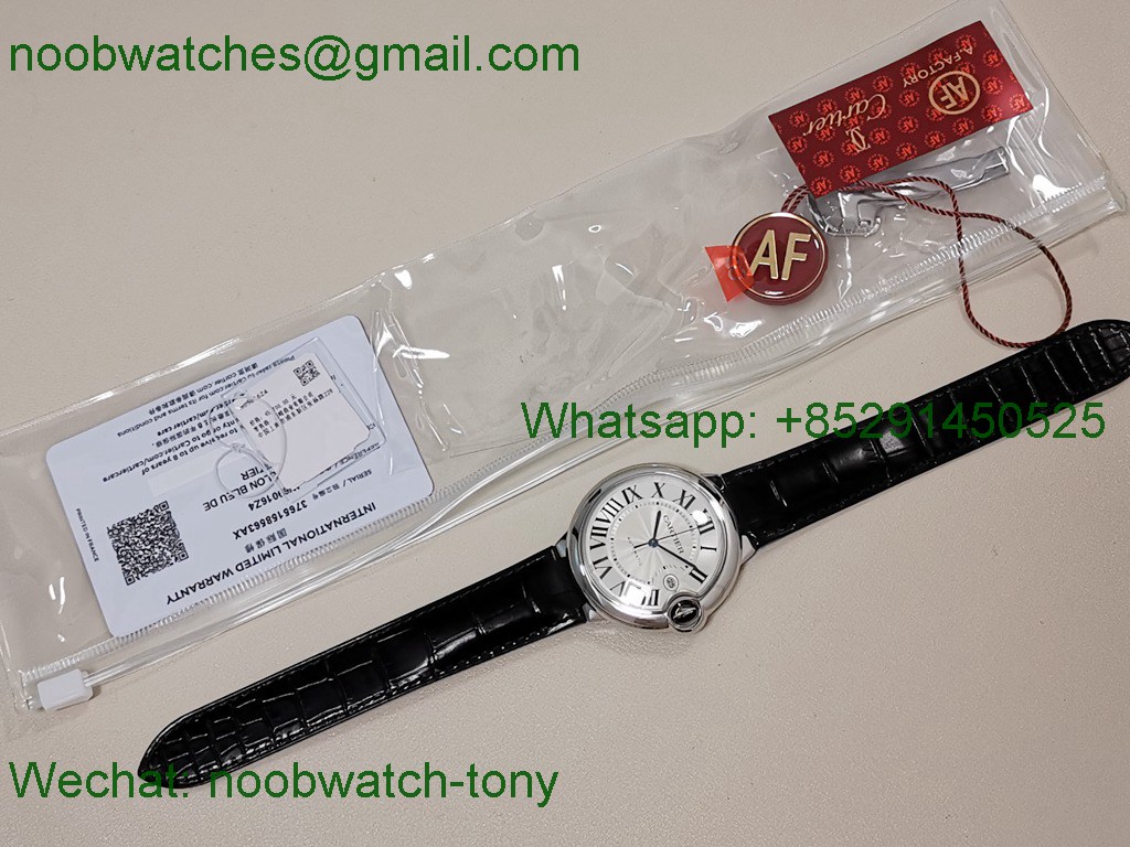 Cartier Ballon Bleu 42mm AF 1:1 Best White Dial on Black Leather A2824 V5
